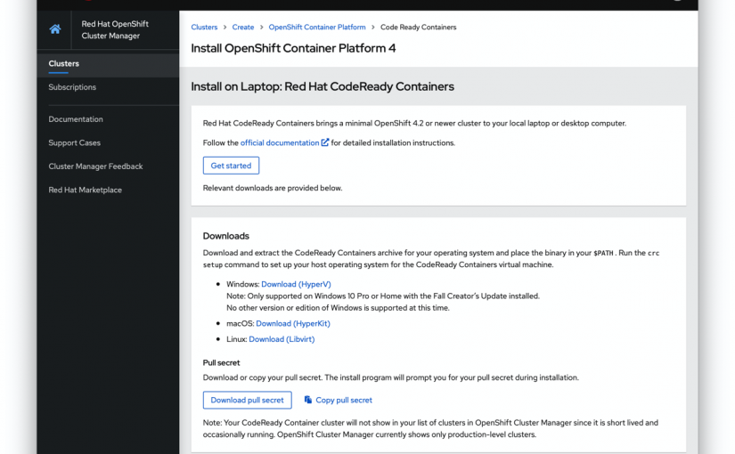 最近流行の Kubernetes を Red Hat CodeReady Containers (OpenShift 4)で試してみる
